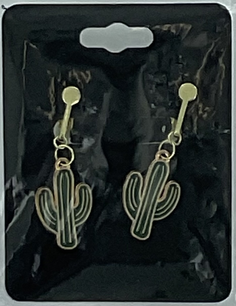Saguaro Green Cactus Clip On Earrings