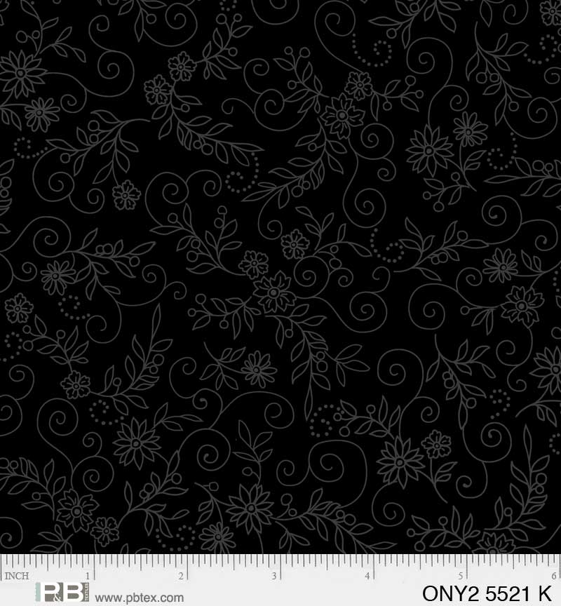 Onyx Floral Swirls Black on Black