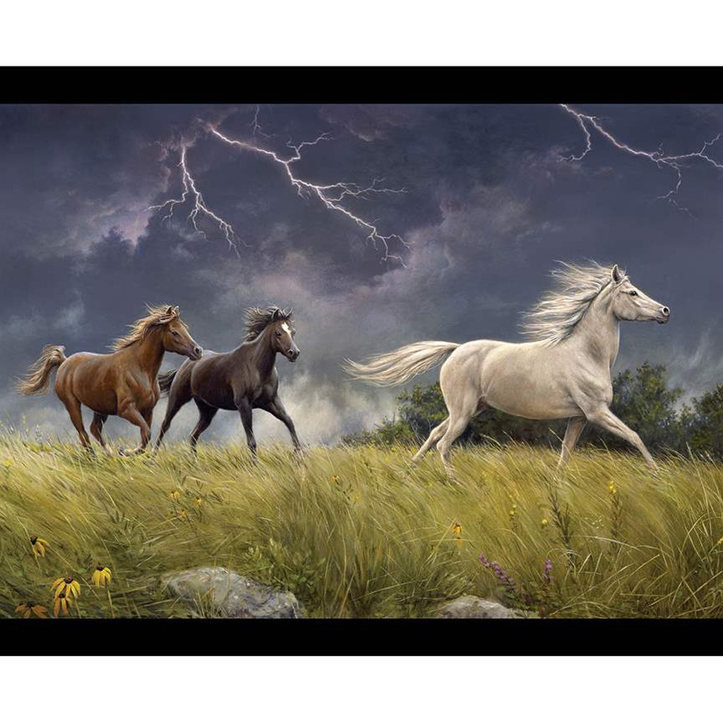 Wild Horses Storm on the Prairie Panel