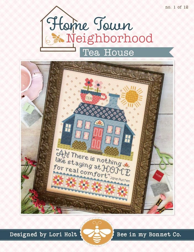 Home Town Neighborhood Tea House  Cross Stitch Pattern