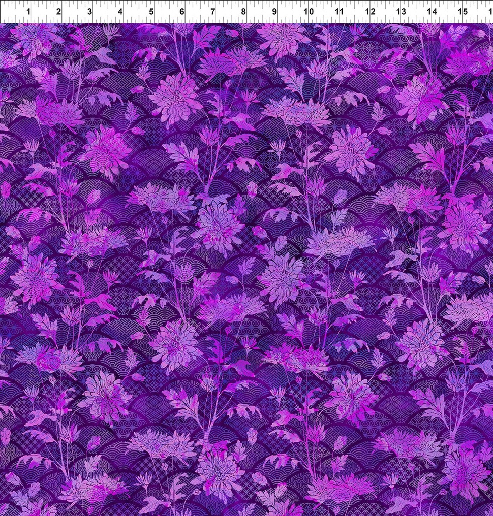 Oriental Gardens Flowers Fan Floral Purple