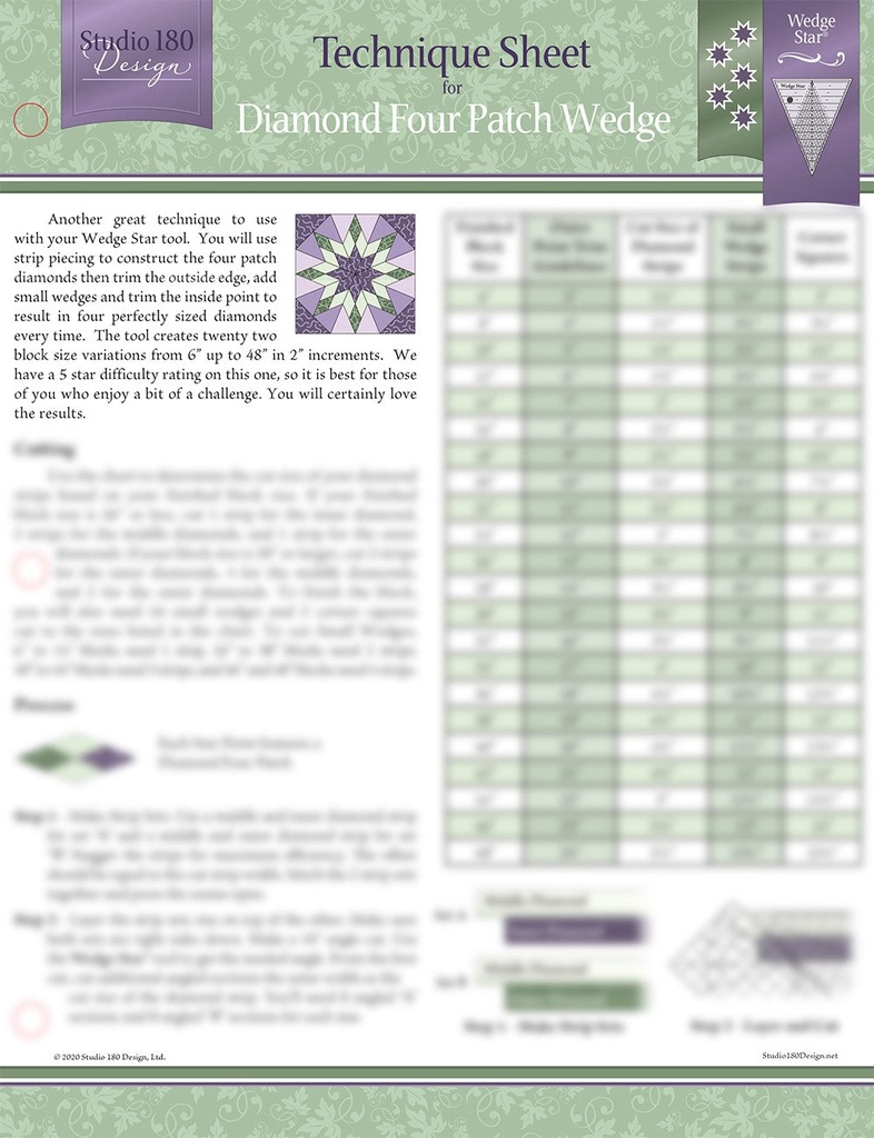 Diamond Four Patch Wedge Technique Sheet-Studio 180