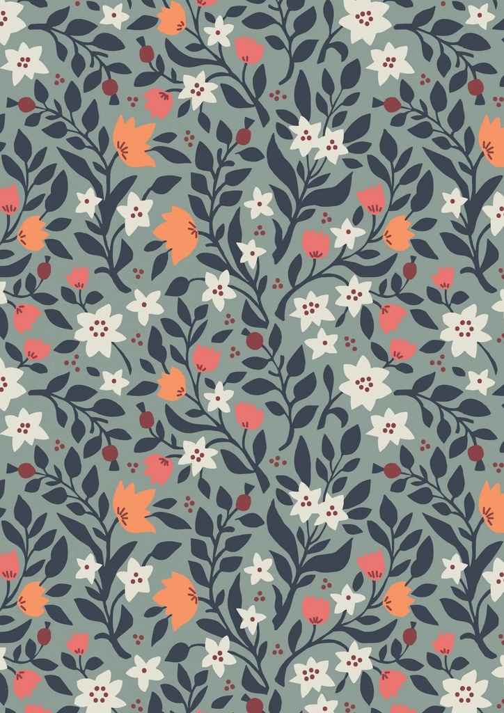 Folk Floral All Over on Iced Sage