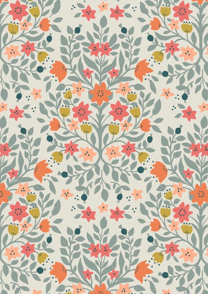 Folk Floral Damask on Cream