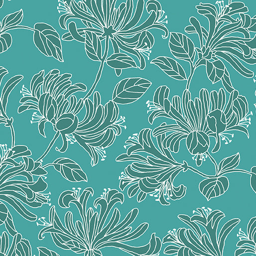 Hummingbirds & Honeysuckle Tonal Turquoise