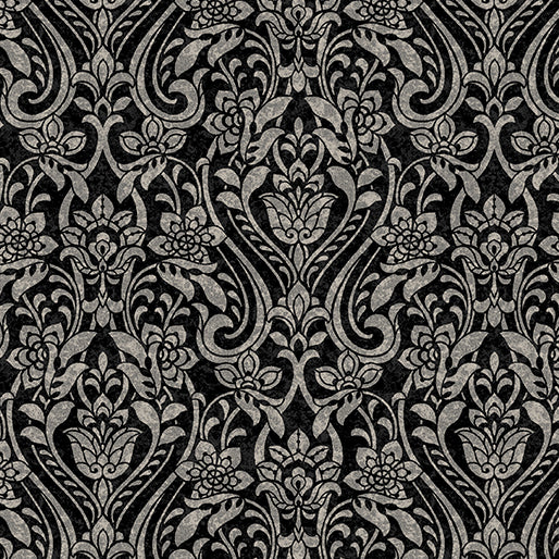 Hummingbirds & Honeysuckle Traditions Damask Black/Grey