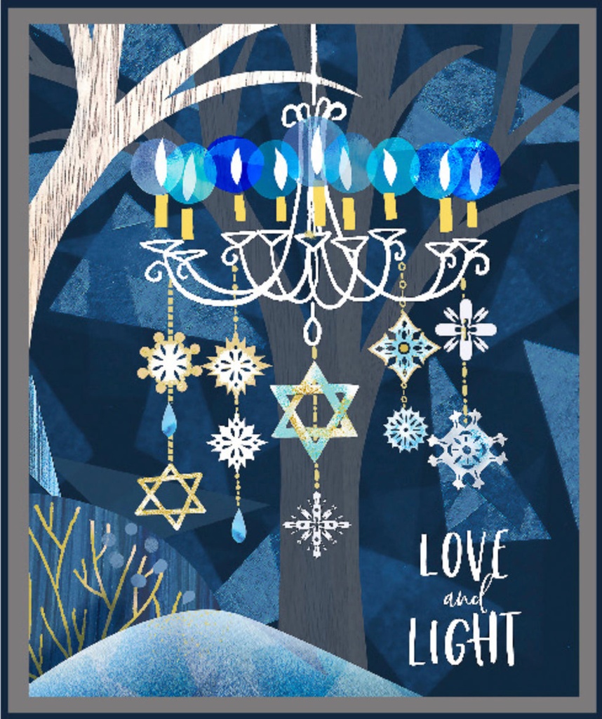 SALE - Love & Light Hannukah Panel Blue