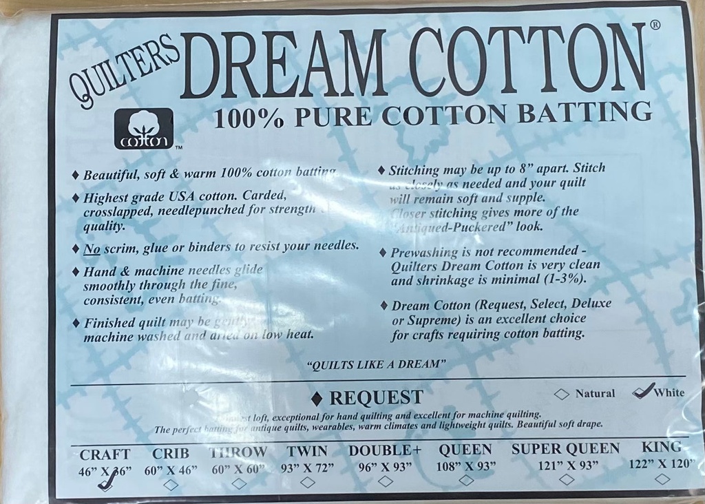 W3 White Dream Cotton Request - Thinnest Loft - Craft