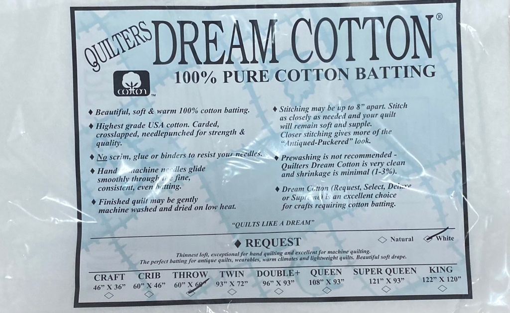W3 White Dream Cotton Request - Thinnest Loft - Throw