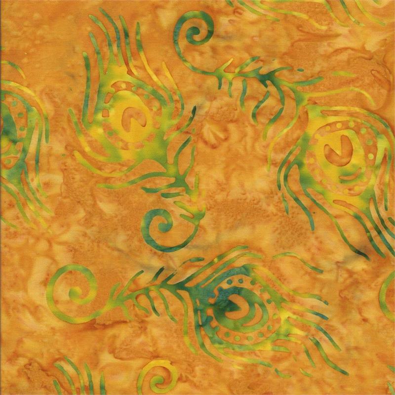 Rio Carnival Green Feathers Orange - Batik