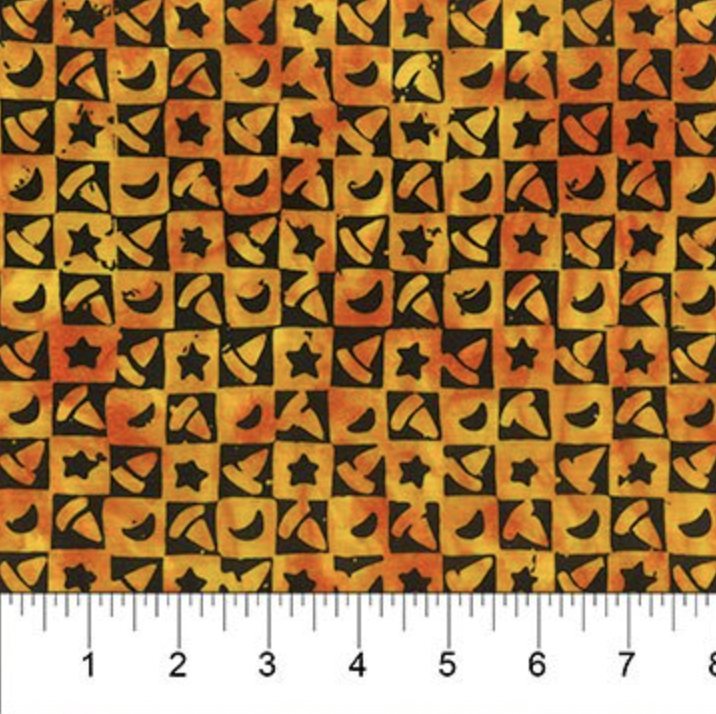 Midnight Magic Pumpkin Checkerboard Batik