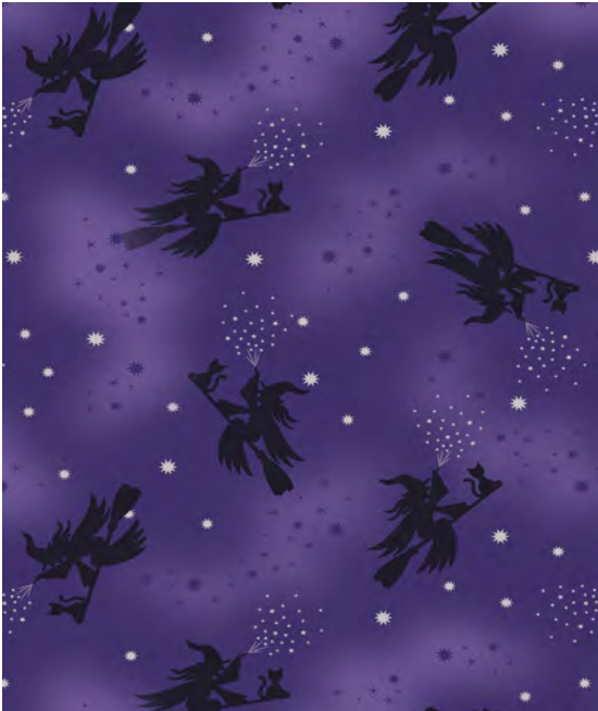 Flying Witches on Purple (Silver Metallic)