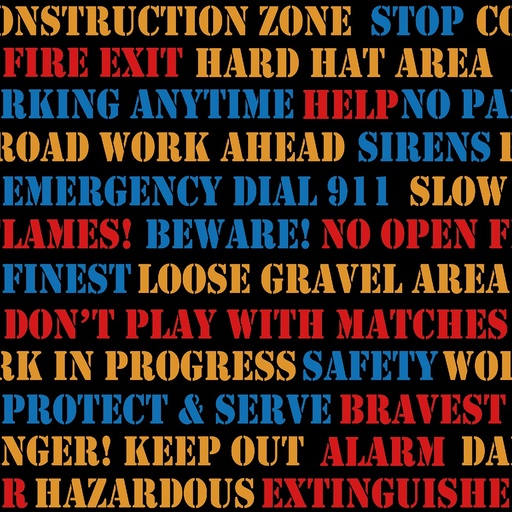 [385-99] Construction Zone Construction Words Black