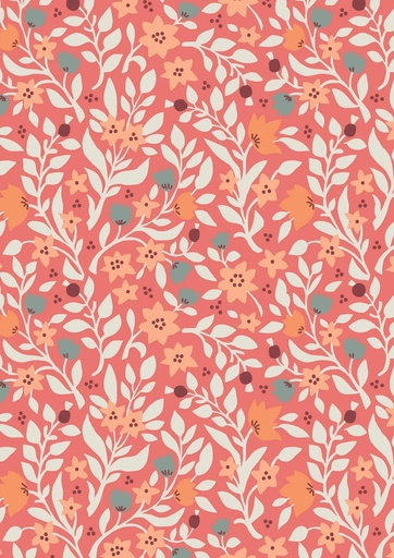[A670.2 Coral] Folk Floral All Over on Coral