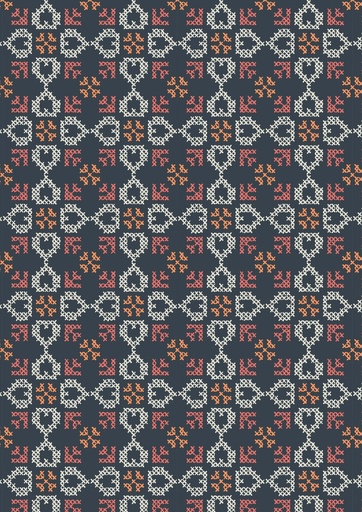 [A669.3 Navy] Folk Floral Cross Stitch Hearts on Navy