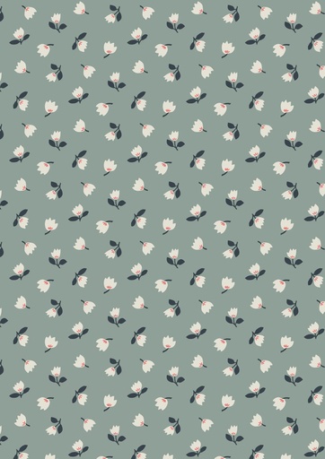 [A667.3 Iced Sage] Folk Floral Little Flowers on Iced Sage