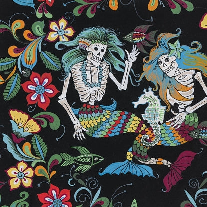 [DE#8718 B] Folklorico Esqueletos del Mar Sheeting Black/Multi