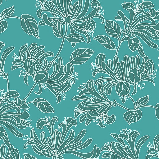 [13215-82] Hummingbirds & Honeysuckle Tonal Turquoise