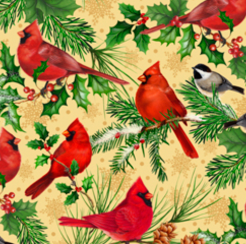 [1649 28298 A] SALE - Christmas Cardinals Ecru