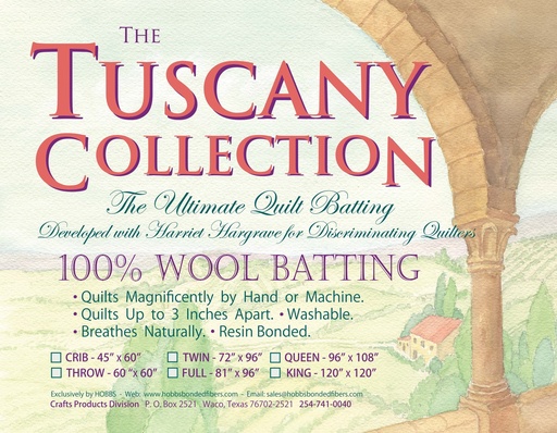 [TW72] Batting Tuscany 100% Washable Wool 72" x 96" Twin