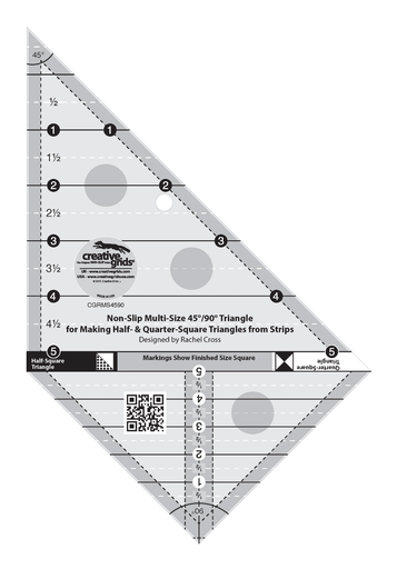 [CGRMS4590] Creative Grids Multi Size Triangle 45 and 90 Degrees Quilt Ruler