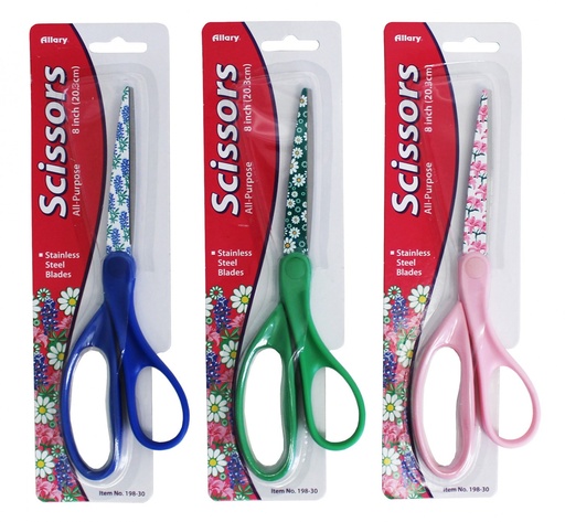 [198A-30] Assorted Floral Print Handle All Purpose Scissors 8in