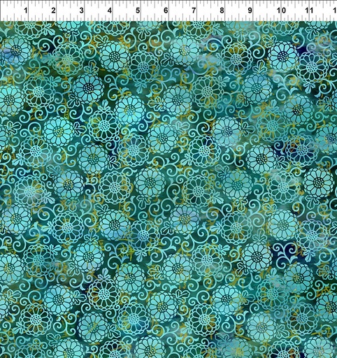 [7OG-2] Oriental Gardens Daisies Blue Green