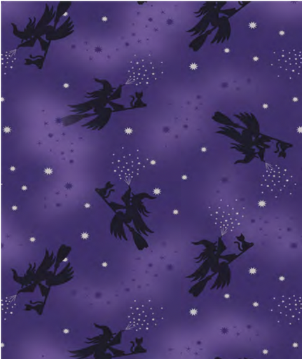 [A722.2] Flying Witches on Purple (Silver Metallic)