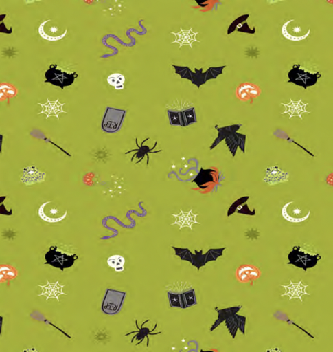 [A723.2] Spooky Halloween on Green (Silver Metallic)