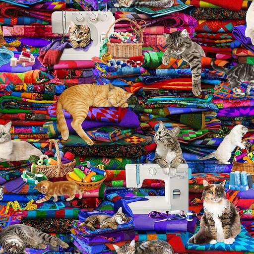 [CAT-CD3080  MULTI] Sewing Room Cats on Quilts Multi