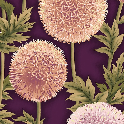 [3018-88] Flower Festival Globe Thistles Aubergine Plum